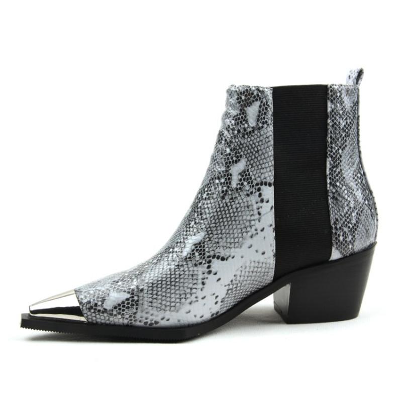 

High Heel Boots Sexy Snake Print 2020 Fashion Shoes Metal Pointed Toe Wedges Shoes Autumn Boots Western Ankle for Women
