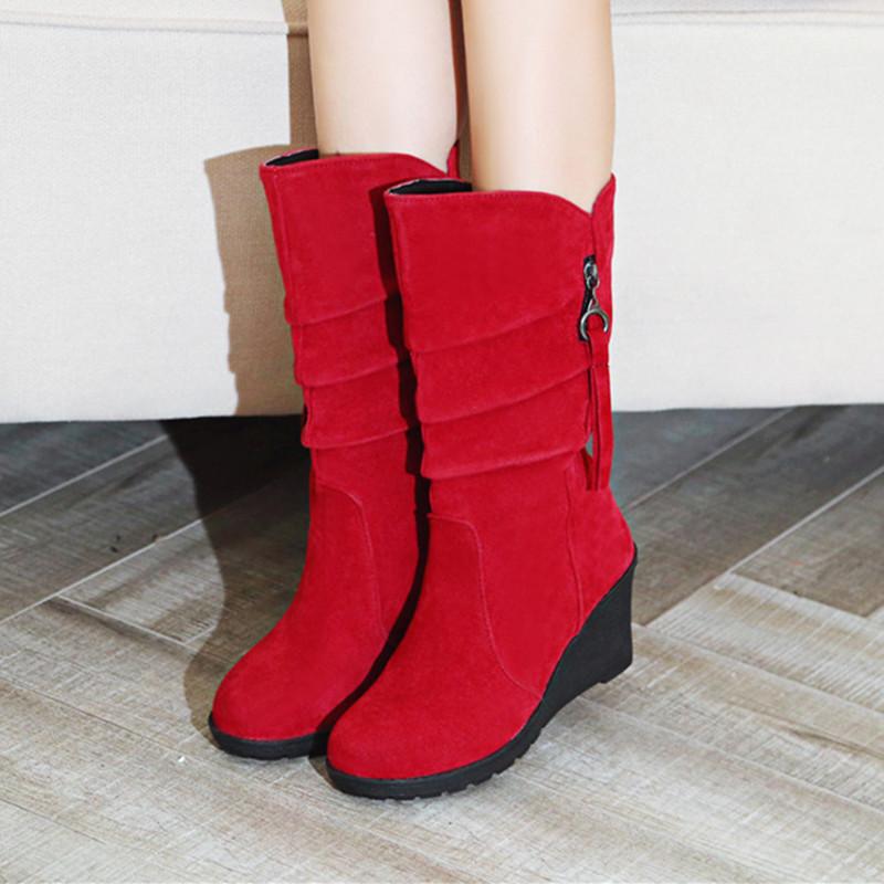 

AGODOR women high wedge heel boots ankle ladies winter boots shoes black red