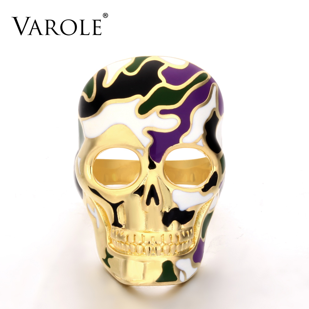 

VAROLE Classic Punk Enamel skull Rings for Halloween Gift Ring 4 Style Scary Colored Skull Rings for Women Copper Jewelry Wholesale