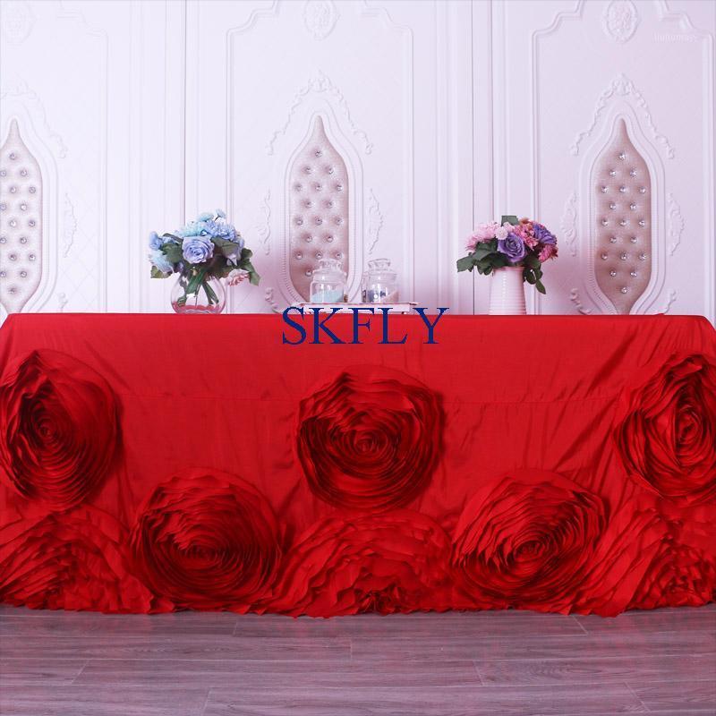 

CL052P Gorgeous 2021 wedding fancy 6ft rectangle gold 90''*132'' red rosette table cloth with flower1, White