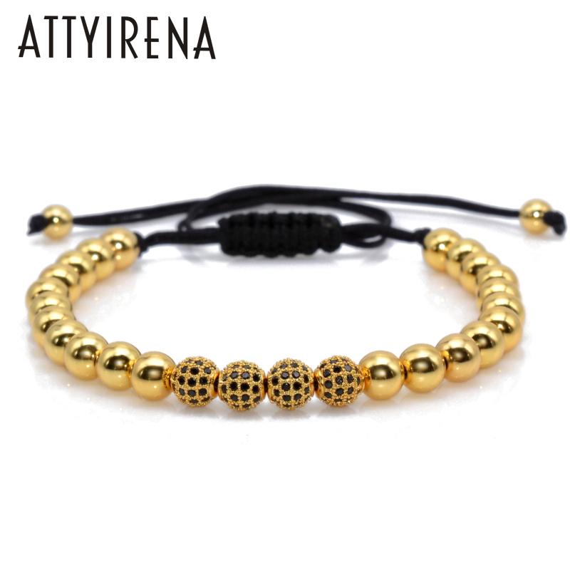 

Hot Sale Bracelets&Bangles Braiding Macrame Bracelets Pave Black 6mm CZ Ball Connector Jewelry&6mm Beads Bracelets For Men