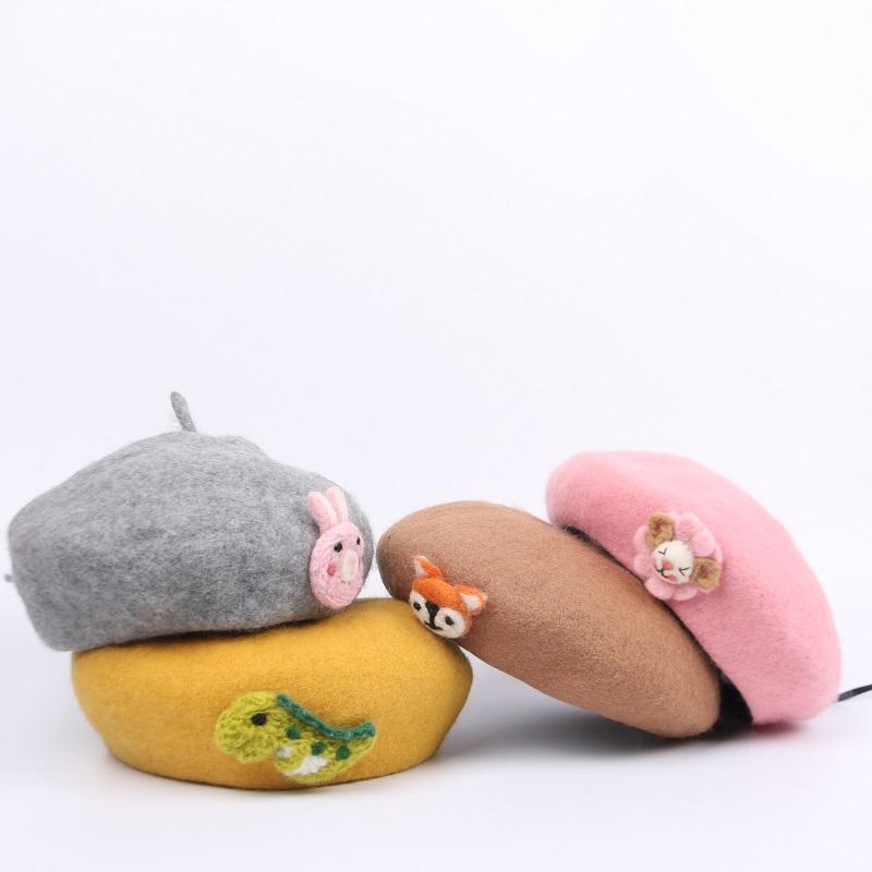 

2021 Children Faux Wool Berets Baby Kids Spring Autumn Winter Hats Boys Girls New Fashion Cap Children's Painter Cap French, Yellow