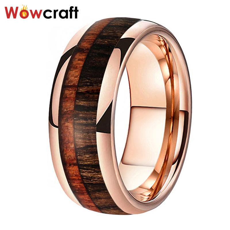

Wedding Rings 8mm Double Wood Inlay Tungsten Carbide For Men Women Engagement Ring Rose Gold Band Domed Polished Shiny Comfort Fit