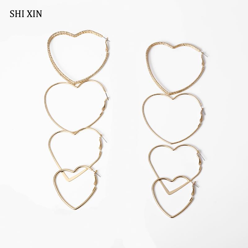 

SHIXIN 4 Pair/Set Large Love Heart Hoop Earrings for Women Big Round Earrings Fashion 2020 Jewelry Fashionable Set Gift