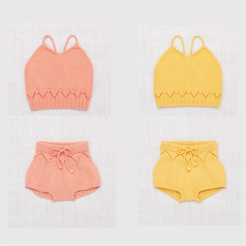 

SS Kids Girls Summer Knitting Clothes Sets Misha Puff Children Crochet Sling Tops and Bloomers Baby Girl Misha and Puff Y200829