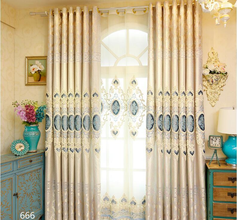 

Luxury white Embroidery Blackout Window Curtains For Living room Bedding room Golden Cortinas para sala, Tulle curtain