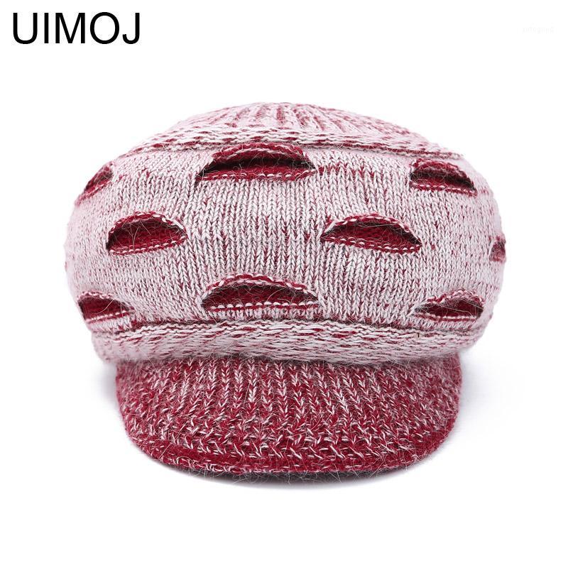 

Berets UIMOJ Autumn Winter For Women Fashion Lady's Caps Warm Knitted Peaked Hats 6 Colors1, White