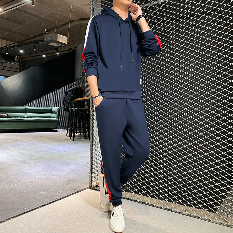 

Spring 2021 the New Stripe Male Suit Pants Long Gray Sleeve Training of Two Parts Free Gym BQNL, Blue.
