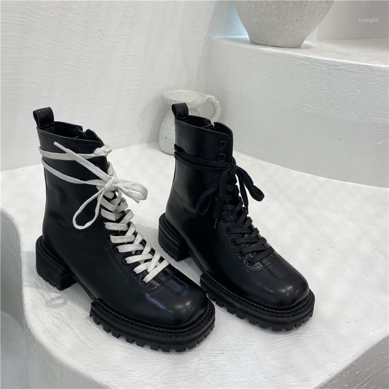 

MONMOIRA Mixed Colors Platform Motorcycle Boots Women Thick Heel Lace up Boots Women Black Punk Goth1