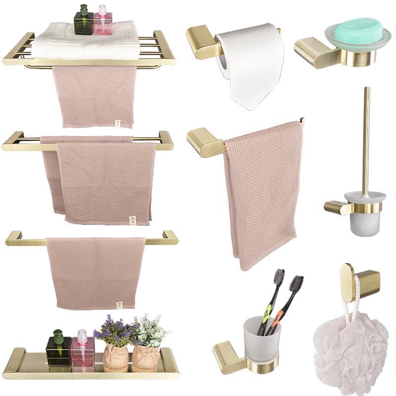 

Gold Brushed Bathroom Accessories Hardware Set Towel Bar Rail Toilet Paper Holder Towel Rack Hook Soap Dish Toilet Brush1