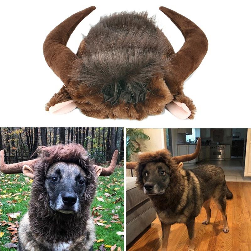 

Large Pet Dog Cattle Mane Wig Hair Christmas Dog Headgear Costume Fancy Dress Cosplay Funny Hat Cap, As pic