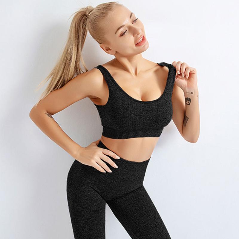 

2/3PCS Women Yoga Set Seamless High Waist Long Sleeve Leggings Pants Workout Clothes for Women Laying Sports GymClothing Fitness, 2pcs-bra-1