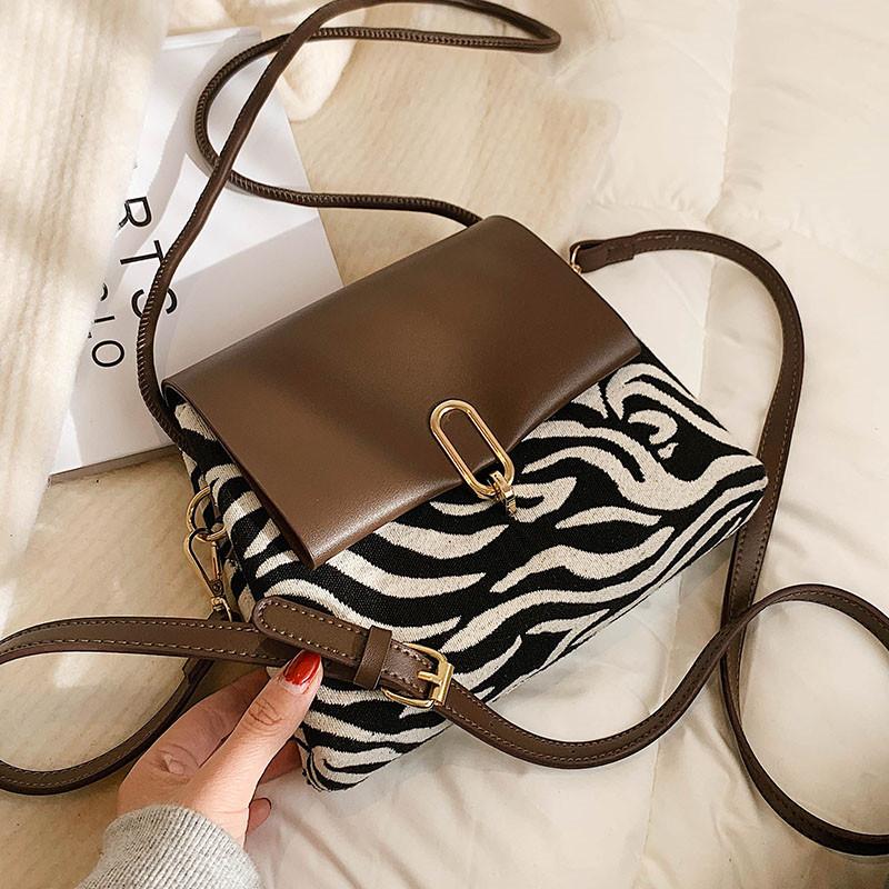 

Fashion Zebra Print Women Luxury Handbag Simple Canvas Shoulder Bags Female Daily Design Small Messenger Bag Flap Dropshipping, Black