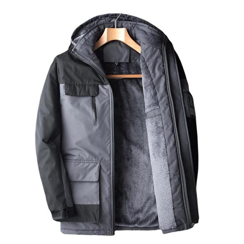 

Winter Fleece Jacket Men Thick Velvet Warm Parkas Windproof Coats Hooded Jackets Removable Cap Overcoat, Black