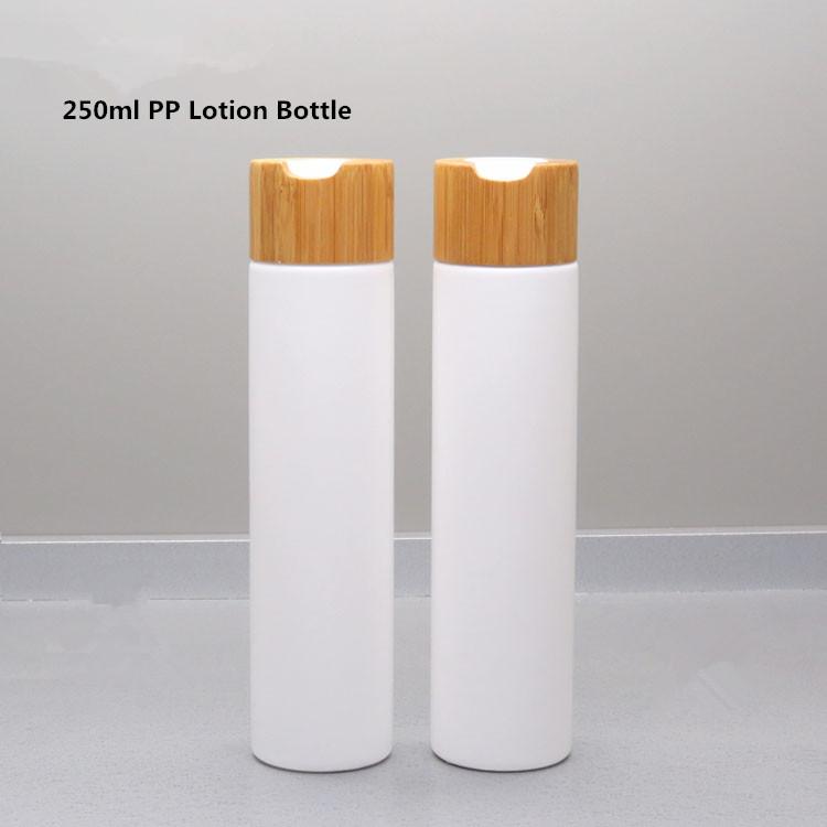 

250ml White Plastic Cosmetic Emulsion Bottle with Bamboo Press disc cap Empty Travel Hair Tonic/Shampoo/Body Wash/Lotion Bottle