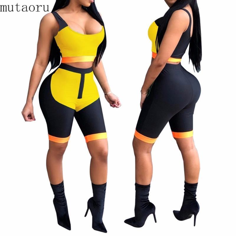 

Casual Two Piece Set 2020 Summer Women Color Block Crop Top And Skinny Bodycon Shorts Sexy 2 Pcs Matching Set Outfit, Blue