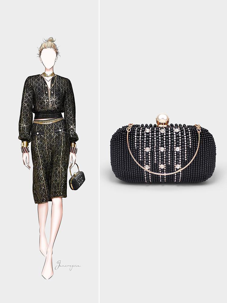 

Pearl Rhinestone Evening Bag Ladies Bag New Elegant Clutch Sense of Quality Women's Crossbody Chain1, Black
