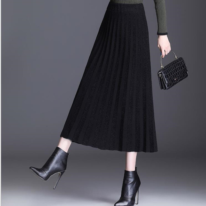 

Autumn Winter 2021 New Retro-knit Woman Plied Black Skirt Bfb5