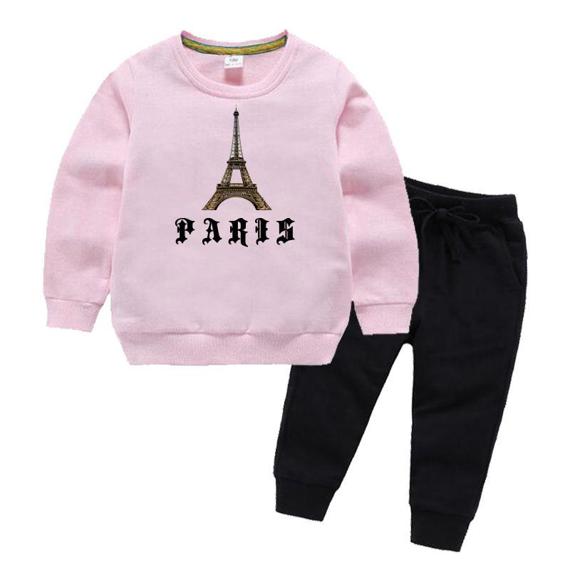 

Eiffel Tower Luxury Designer Fashion Kids Boy Girl Clothes Sportswear Spring Baby Hoodies 2Pcs/sets Children Outfit Toddler Cotton sets, Pink