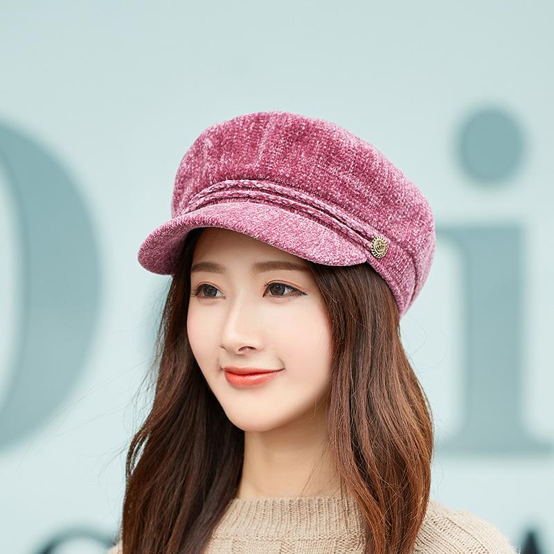 

Women's Hat Autumn and Winter Warm-Keeping and Cold-Proof Peaked Cap Fashion Chenille Mom Style Hat, 7 pink color