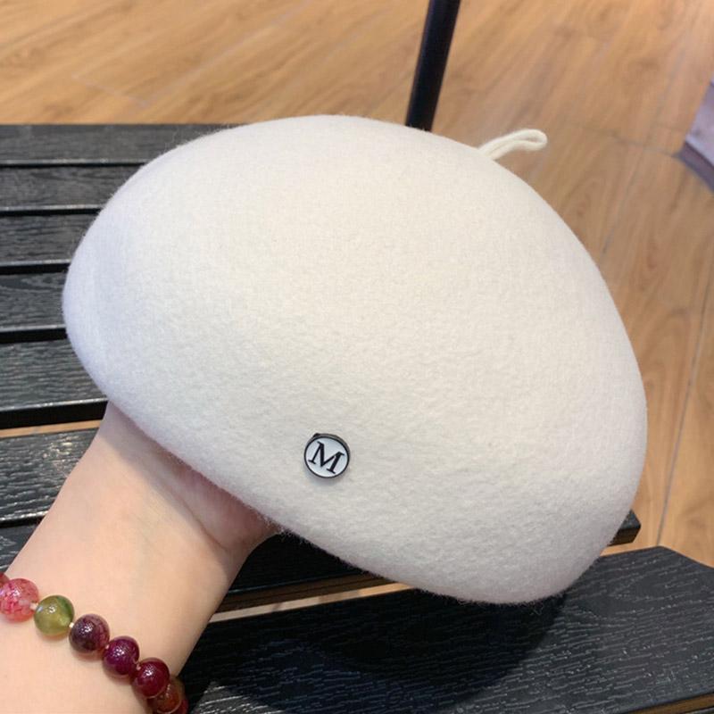 

High Grade Classical Solid French Beret Hat Thick White Wool Hat Women Beret Cap Adult Warm Beanies Winter boina feminina
