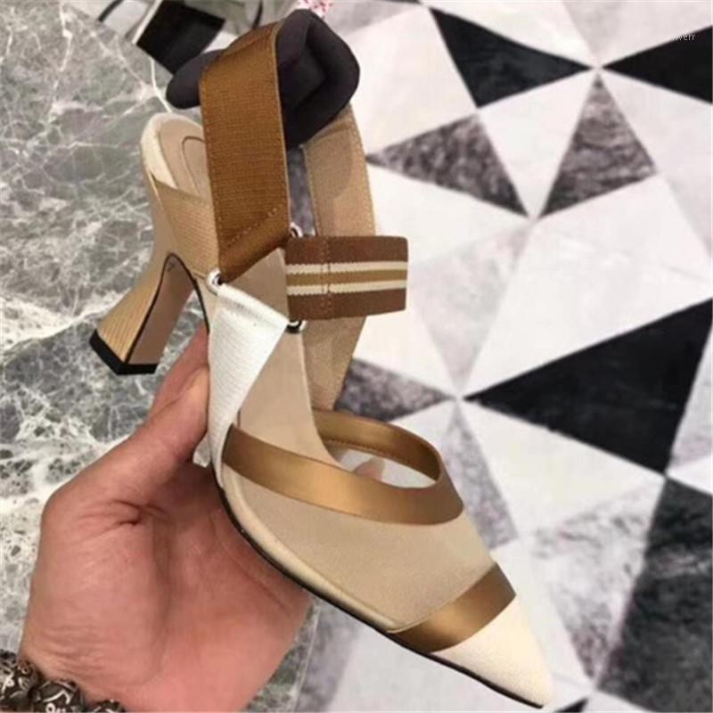 

Mesh Shoes Woman Pointed Toe Zapatos De Mujer Slingback Women Shoes Buckle High Heels stretch strap Heels Cut Shallow New1, As show
