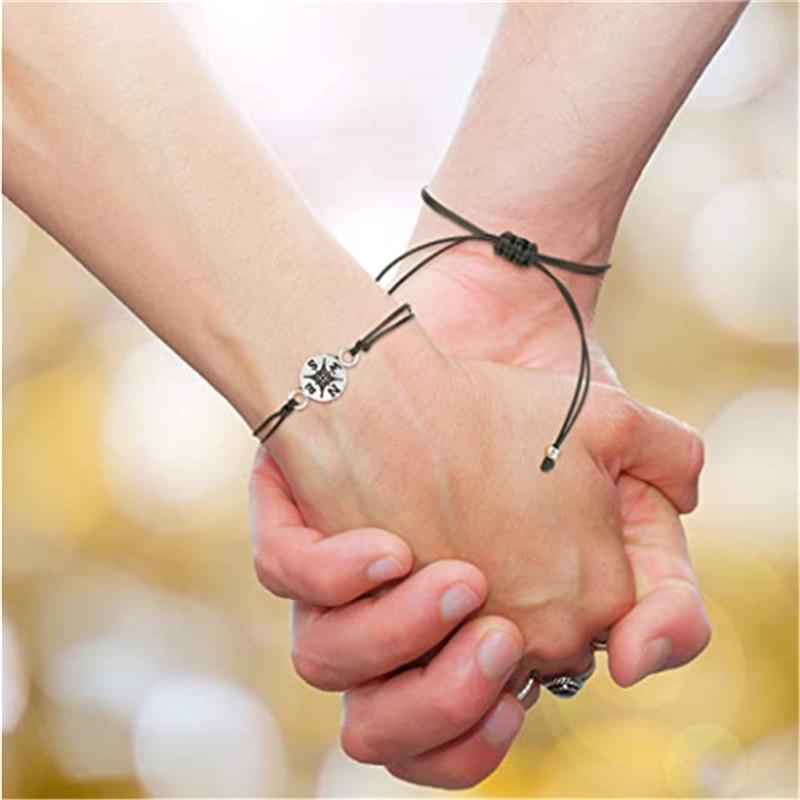 

New Vintage Handmade Jewelry Compass Wax Wire Braided Bracelet Couple Bracelets Make A Wish Card Love Gift For Women Men