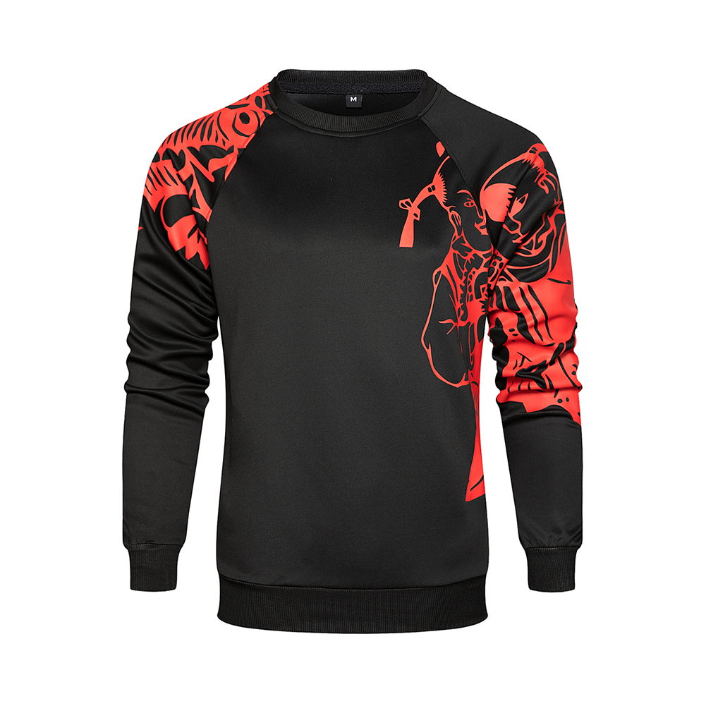 

Chinese Style Original Fuwa Paper-cut Printed Hoodies Men's Trendy Hip-hop Loose Pullover Casual Hoodie Men, Army