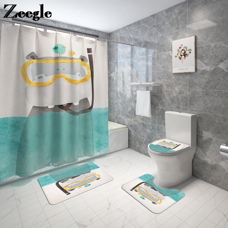 

Simple Style Bath Mat Shower Curtain Anti Slip Mat for Bathroom Bath Mats Toilet Seat Cover Shower and Bathroom Rug Set