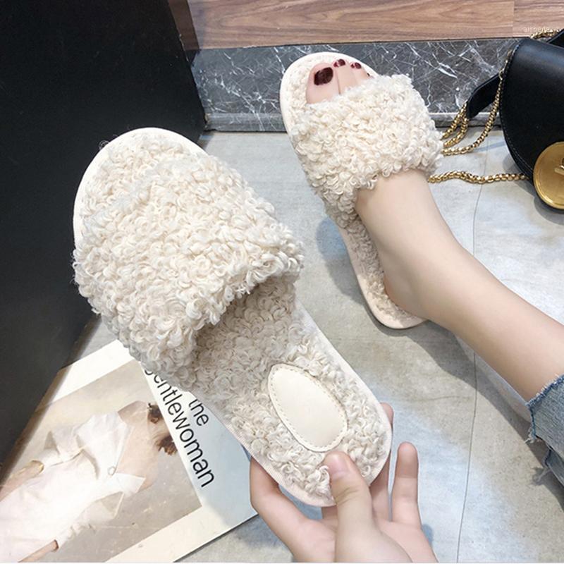 

Winter Women House Slippers Warm Soft Faux Fur Beige Flat Home Shoes Women Comfort Furry Non Slip Bedroom Slippers Female1, Khaki