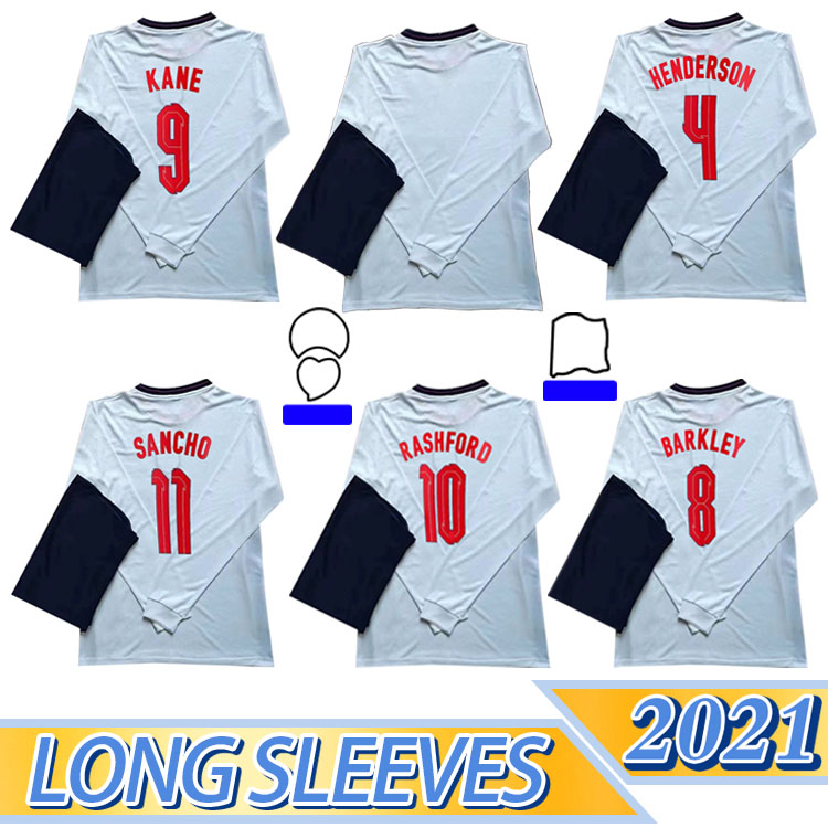 

2020 National team Long Sleeve soccer jersey 2021 home away football shirt KANE STERLING RASHFORD SANCHO maillot de foot Men + Kids kit set, Home patch 1(no pants)