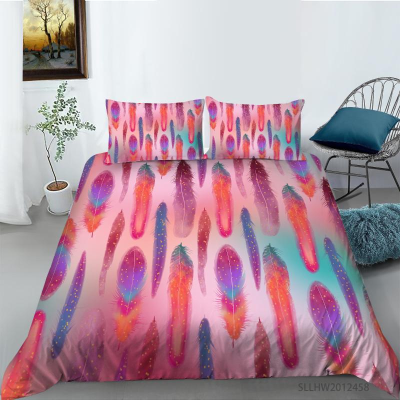 

Fashion Red Feather Printing Black and White Bedding Set Duvet Cover Set with Pillowcase Comforter Bedding