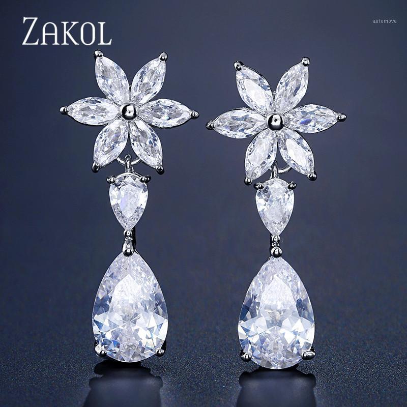 

ZAKOL Fashion Blue Water Drop Cubic Zircon Dangle Earrings for Elegant Women Bridal Wedding Jewelry Flower Dress FSEP22911