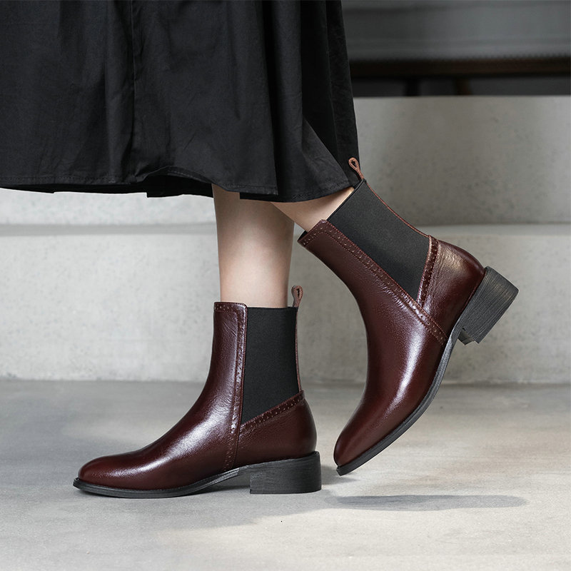 

New 2021 Autumn Winter Newest Round Toe Ladies Boots Genuine Leather Concise High Working Party Shoes Woman Heels 92y8, Black