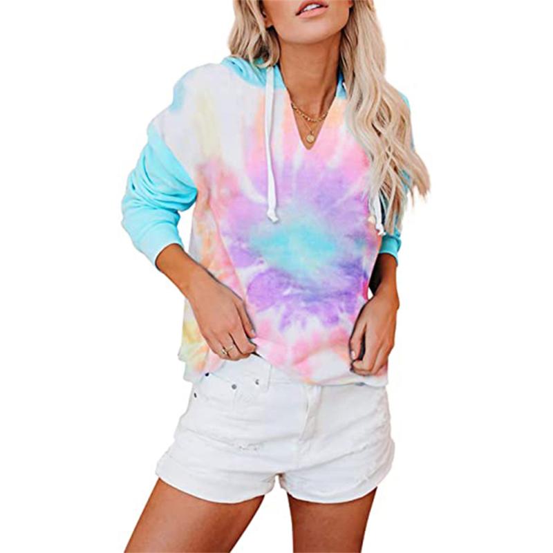 

Women's Hoodies & Sweatshirts Spring Autumn Women Colorful Hooded V Neck Long Sleeve Pullover Cotton Blend Casual Fashion Loose Daily Tunic, Black