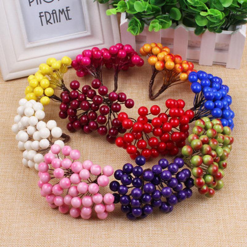 

Artificial Flower Mini Berry Bacca Bouquet For Wedding Decoration DIY Scrapbooking Decorative Wreath Fake Flowers 50pcs1, Red