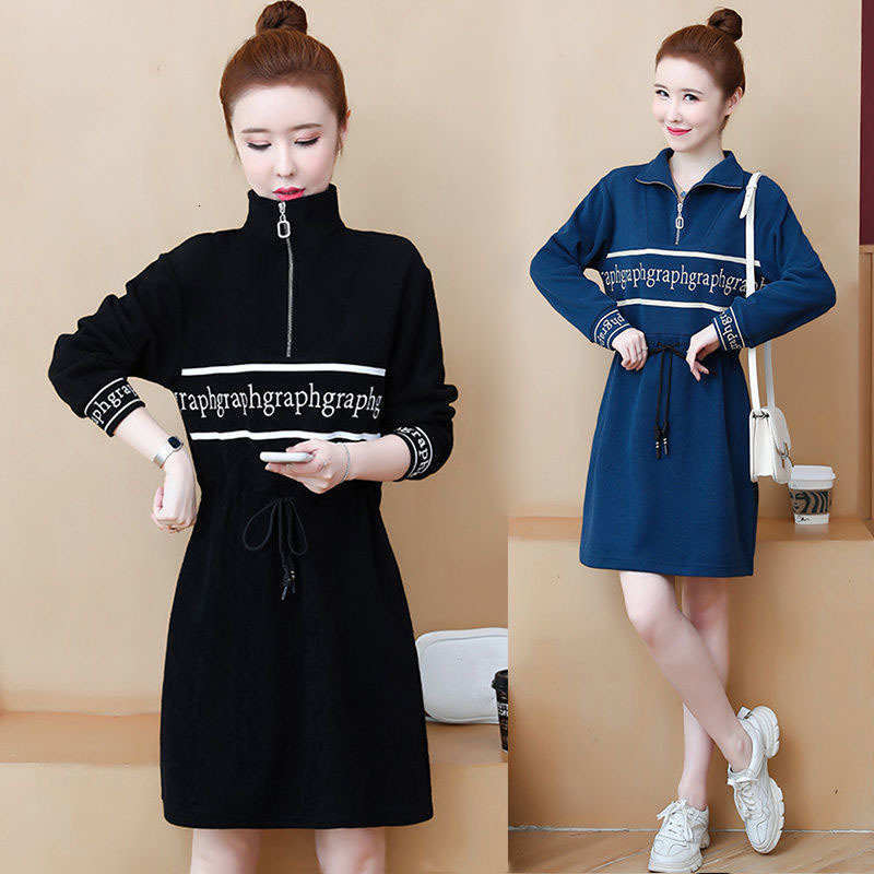 

Spring Autumn Letter Print Medium Length Female Sweater Stylish Plus Size Dress Casual R595 Aaqf, Pink.