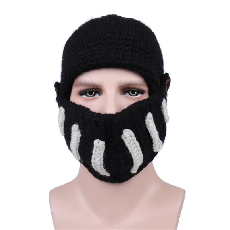 

beanie winter hat 2020 Novelty Roman Caps Knight knitted hat With move Button Mask cap with hair Man Women caps czapka zimowa, Gray
