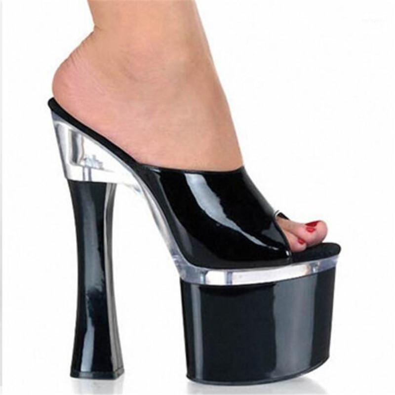 

BBZAI New pattern Superior quality Sandals Super high heel ladies shoes 18CM Coarse heel Sexy Fashion Show Nightclub 34-45 461, Black