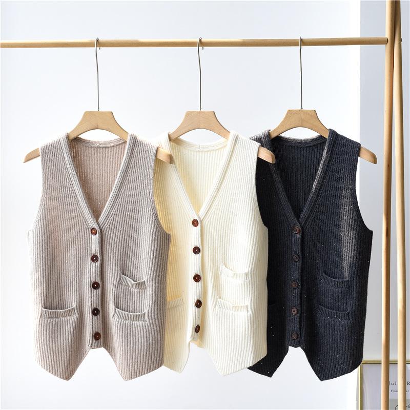 

Women Vests 2020 New Sweater Knitted Vest Vest Women' V-neck Sleeveless Cardigan Pure Cashmere Sweater, White