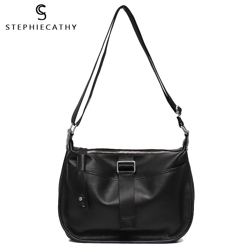 

SC 2020 Brand Design Leather Women Crossbody Bags Fashion Wide Strap Shoulder Handbags Female Casual Real Leather Messenger Hobo, Black