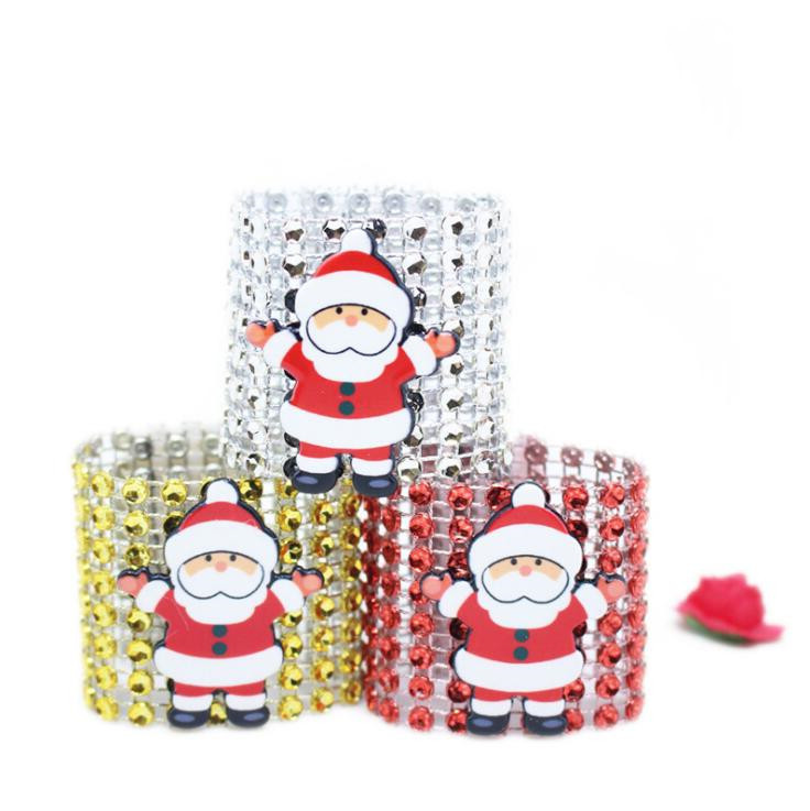 

Ring Plastic Napkin Ring Christmas Rhinestone Wrap Santa Claus Chair Buckle Hotel Wedding Supplies Home Table Decoration 3 Color Wholesale