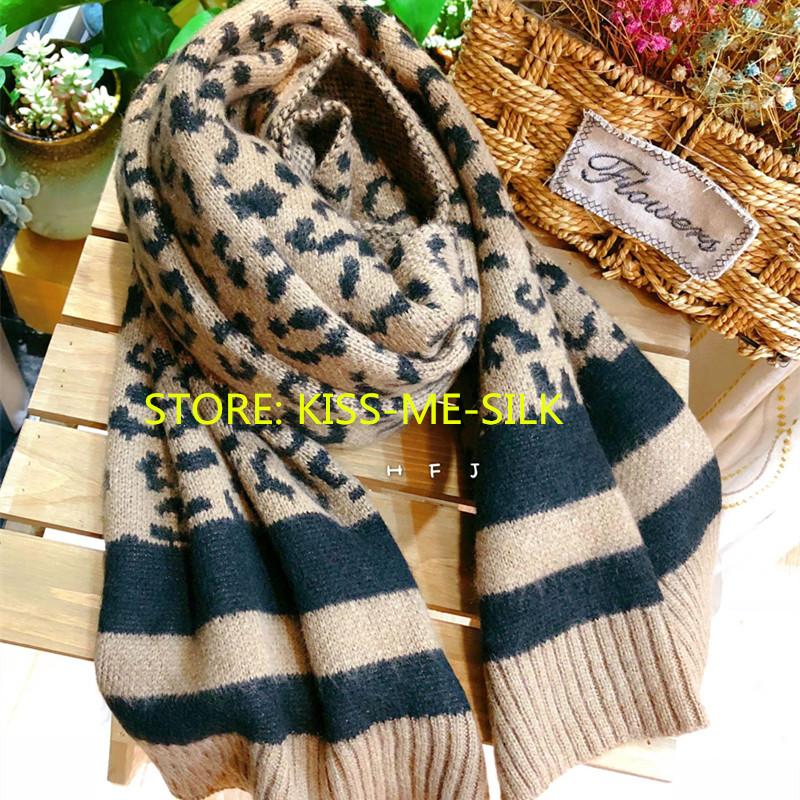 

K-M-S Wool knitted leopard scarf female winter warm thickening fashion couple dual-use scarf shawl 175*40CM/280G