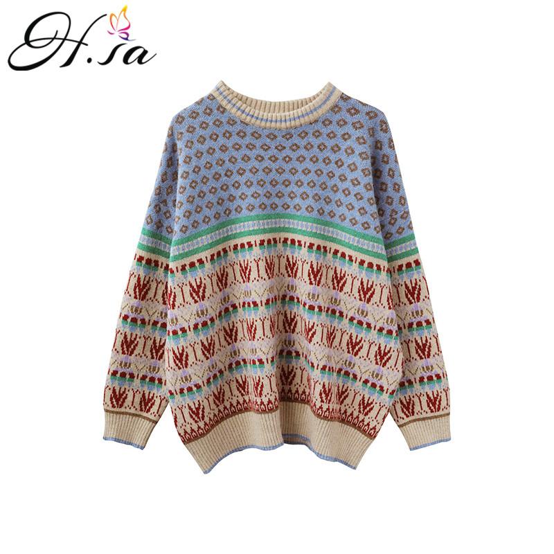 

Hsa 2020 Winter Sweater and Pullovers Retro Vintage cashmere sweater women Oversized Pull Patchwork Christmas Sweaters, Hf200239 blue