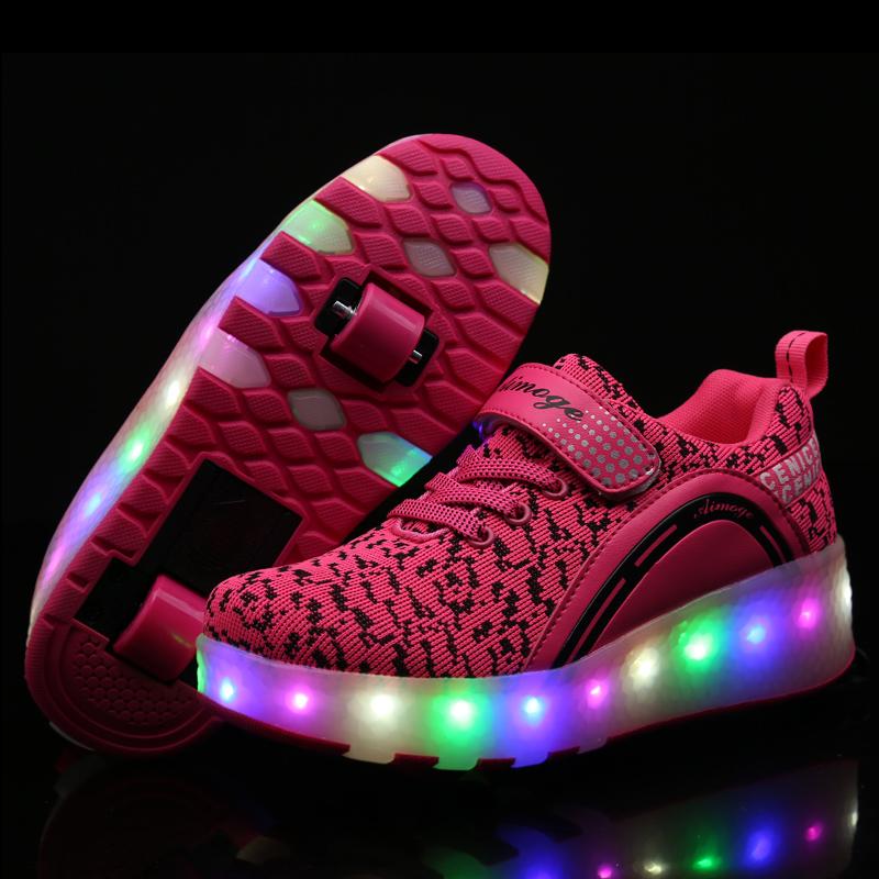

Two Wheels Luminous Sneakers 2021 Led Light Roller Skate Shoes for Children Kids Led Shoes Boys Girls Light Up Unisex, Black