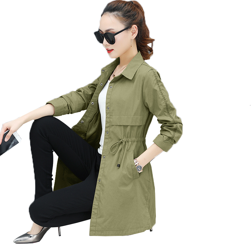 

Spring Autumn Coat New Loose Women's Clothing Single Breasted Medium Length Jacket Thin Plus Female Size Tops Bs81, Green