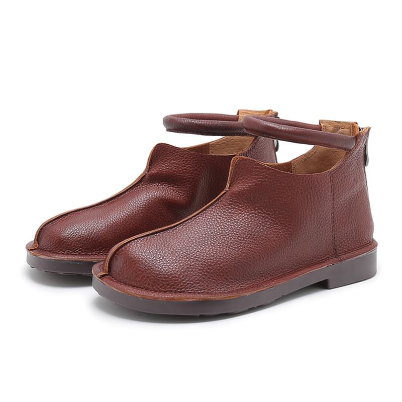 

109-9 Handmade Genuine Leather Women's Cotton Shoes Retro ArtisticVelvet Warm Top Layer Cowhide Ankle Ring Women's Ankle Boots, Coffee velvet lining