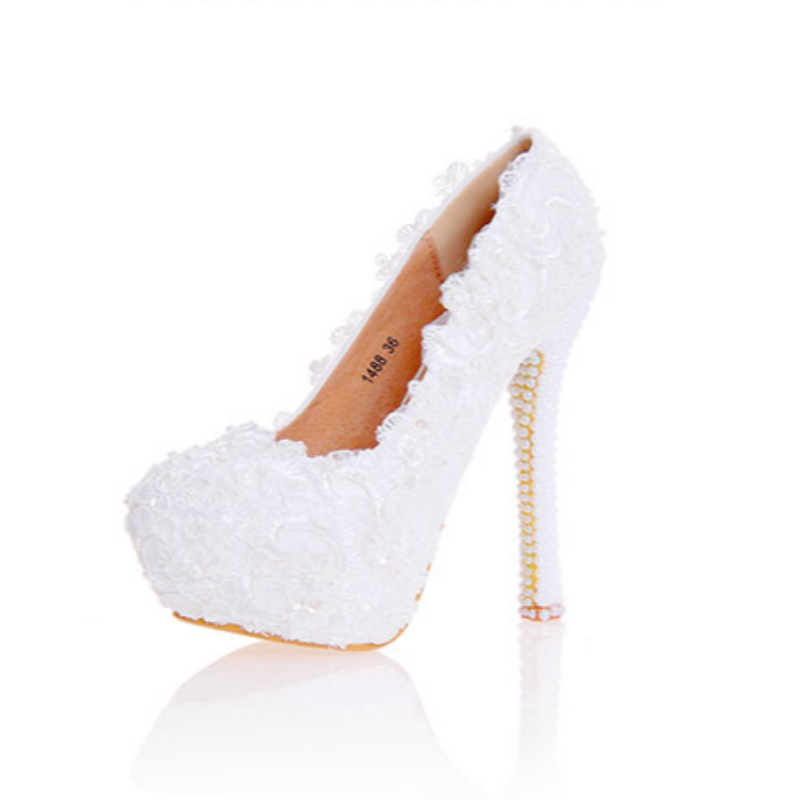 

White Womens Pearl Flower Craftsmanship Bridesmaid High Heels Platform Wedding Shoes Size 43 8wuz, Three centimeters heel
