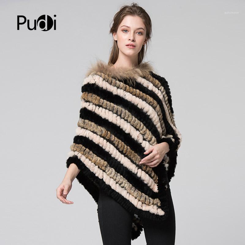 

Pudi 711 women rex fur and raccoon fur poncho Cloak shawl with raccoon collar1