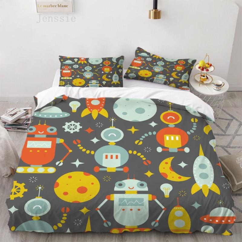 

Home Textile 3D Luxury Bedding Set Little Robot Printed Duvet Cover Set with Pillowcases Au Eu Us Queen King Size without Sheet, As picture
